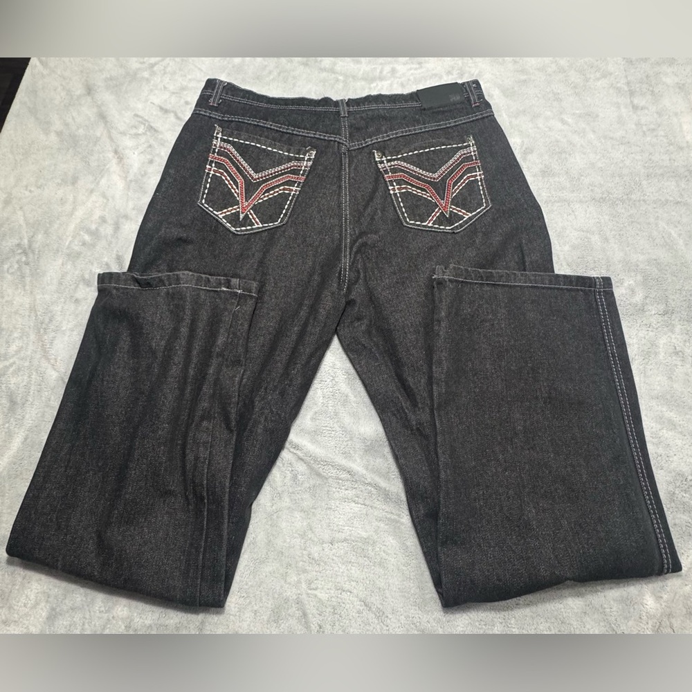 VTG Y2K PJ Mark Jeans Mens Black Hip Hop Baggy Wide Leg Grunge Skater 42/34 Inch